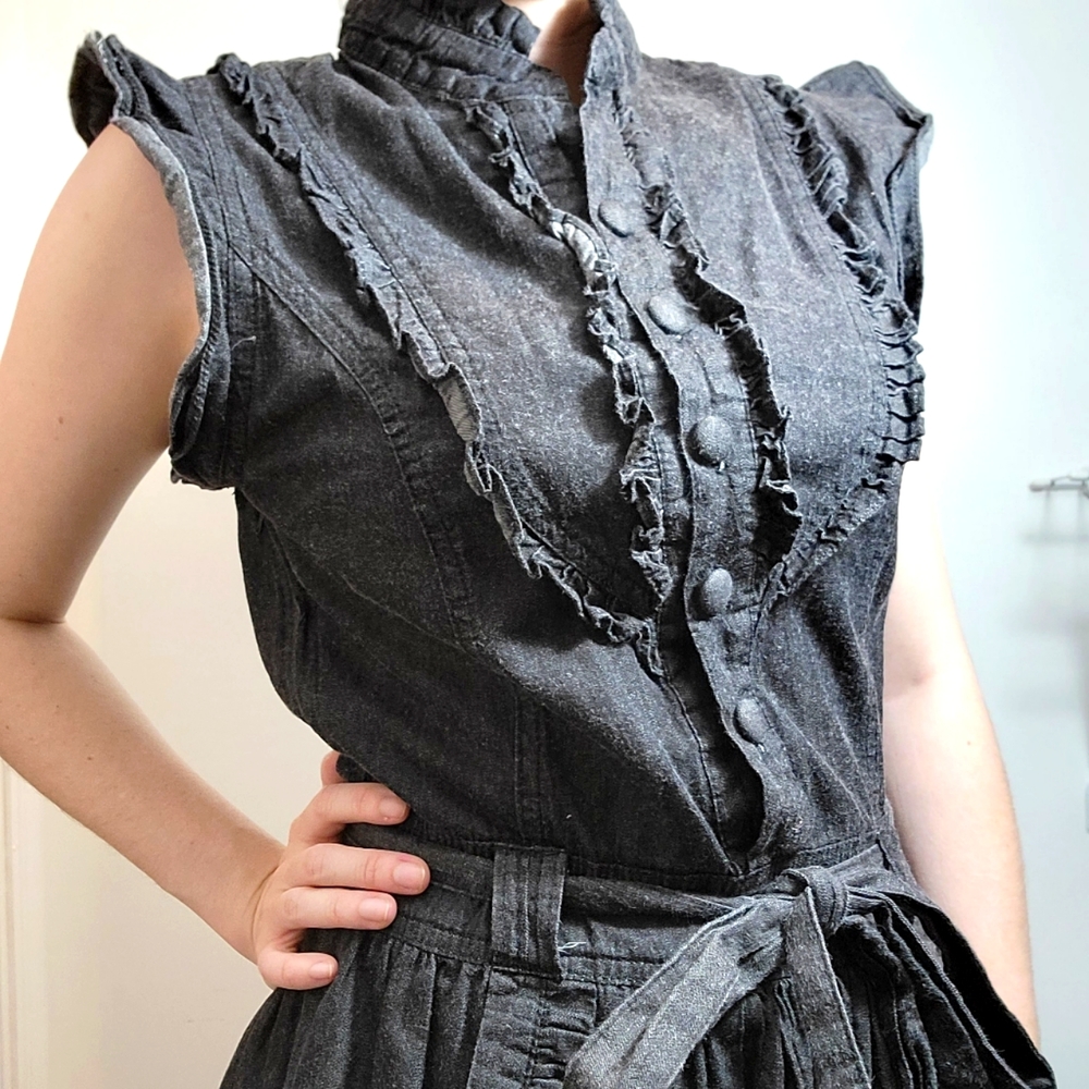 Gray Denim Dress With Pockets